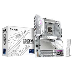 GIGABYTE B860 AORUS ELITE WIFI7 ICE Mainboard - Intel Core Ultra CPUs, 14+1+2+1 Phasen VRM, bis zu 9200MHz DDR5, 1xPCIe 5.0 + 2xPCIe 4.0 M.2, 2,5 GbE LAN, WIFI 7, USB 4