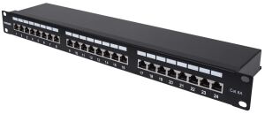 Intellinet 24-Port Cat6a Patchpanel, geschirmt, FTP, 1 HE, Klemmleisten mit 90 Grad abgewinkelten Kabeleinführungen, schwarz