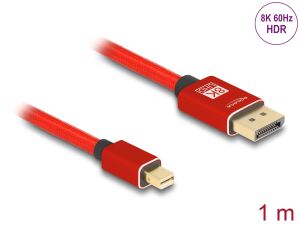 DeLOCK Mini DisplayPort zu DisplayPort Kabel 8K 60 Hz 1 m rot Metall ohne Einrastfunktion