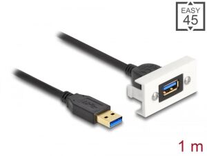 DeLOCK Easy 45 Modul SuperSpeed USB (USB 3.2 Gen 1) USB Typ-A Buchse zu USB Typ-A Stecker mit Kabelpeitsche, 22,5 x 45 mm
