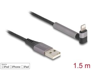 DeLOCK Daten- und Ladekabel USB Typ-A zu Lightning für iPhone, iPad, iPod gewinkelt mit Ständerfunktion schwarz 1,5 m MFi