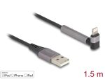 DeLOCK Daten- und Ladekabel USB Typ-A zu Lightning für iPhone, iPad, iPod gewinkelt mit Ständerfunktion schwarz 1,5 m MFi