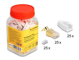 DeLOCK RJ45 Modularer Stecker mit Zugentlastung und Knickschutztülle für Cat.7 Rundkabel 25er Set