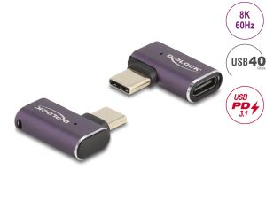 DeLOCK USB Adapter 40 Gbps USB Type-C PD 3.1 240 W Stecker zu Buchse gewinkelt links / rechts 8K 60 Hz Metall