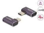 DeLOCK USB Adapter 40 Gbps USB Type-C PD 3.1 240 W Stecker zu Buchse gewinkelt links / rechts 8K 60 Hz Metall