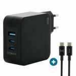 Mobilis Charger 100W 2USB C 1USBA GaN cable 100W Laptop, Smartphone, Tablets Schwarz AC Drinnen