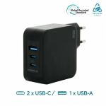 Mobilis Charger 100W 2USB C 1USBA GaN cable 100W Laptop, Smartphone, Tablets Schwarz AC Drinnen
