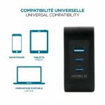 Mobilis Charger 100W 2USB C 1USBA GaN cable 100W Laptop, Smartphone, Tablets Schwarz AC Drinnen