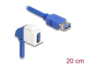 DeLOCK Keystone Modul Kabel USB 5 Gbps Typ-A Buchse zu USB Typ-A Buchse 90° gewinkelt 20 cm blau