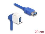 DeLOCK Keystone Modul Kabel USB 5 Gbps Typ-A Buchse zu USB Typ-A Buchse 90° gewinkelt 20 cm blau