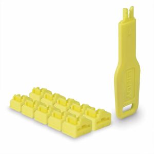 Lindy 47900 Schnittstellenblockierung Schnittstellenblockierung + Schlüssel RJ-45 Gelb Acrylnitril-Butadien-Styrol (ABS) 10 Stück(e)