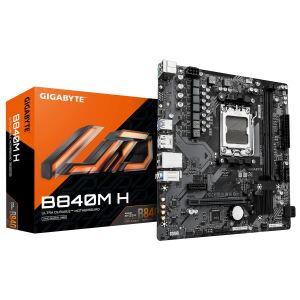 GIGABYTE B840M H Mainboard - AMD Ryzen 9000 CPUs, 5+2+2 Phasen VRM, bis zu 7200MHz DDR5 (O.C), 1xPCIe 4.0 M.2, 1GbE LAN, USB 3.2 Gen 1