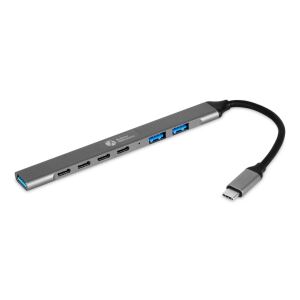 BakkerElkhuizen USB-C Hub 7-in-1 (3A+4C) USB Typ-C 5000 Mbit/s Schwarz, Grau