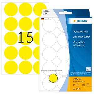 HERMA Vielzwecketiketten/Farbpunkte Ø 32 mm rund gelb Papier matt Handbeschriftung 480 St.