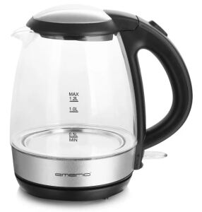 Emerio WK-125145 Wasserkocher 1,2 l 2200 W Schwarz, Silber, Transparent