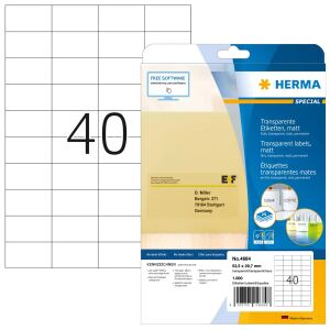 HERMA Etiketten transparent matt A4 52.5x29.7 mm Folie 1000 St.