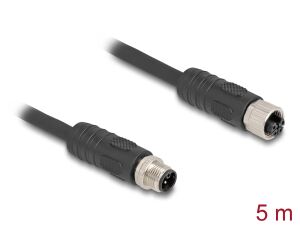 DELOCK M12 Kabel L-kodiert 4 Pin St zu Bu PUR 5m schwarz