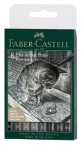 Faber-Castell Pitt Artist Pen Tuschestift, 8er Etui, Black & Grey