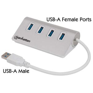Manhattan 4-Port USB 3.0 Hub, Vier USB 3.0 Typ A-Ports, Aluminiumgehäuse, Stromversorgung über USB