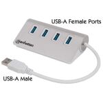 Manhattan 4-Port USB 3.0 Hub, Vier USB 3.0 Typ A-Ports, Aluminiumgehäuse, Stromversorgung über USB
