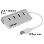 Manhattan 4-Port USB 3.0 Hub, Vier USB 3.0 Typ A-Ports, Aluminiumgehäuse, Stromversorgung über USB