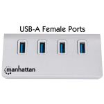 Manhattan 4-Port USB 3.0 Hub, Vier USB 3.0 Typ A-Ports, Aluminiumgehäuse, Stromversorgung über USB