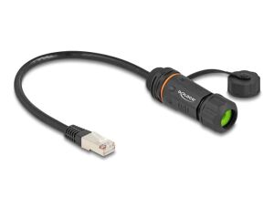 DeLOCK Kabel RJ45 Stecker zu RJ45 Buchse Cat.6A zum Einbau mit M20 Gewinde und Gehäuse IP68 staub- und wasserdicht 25 cm schwarz
