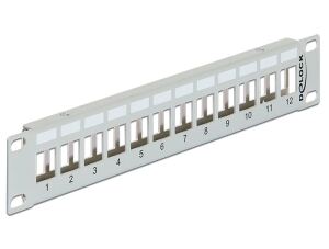 DELOCK Patchpanel 1HE 12 Keystone Ports Metall grau