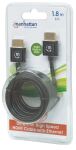 Manhattan Ultradünnes High Speed HDMI-Kabel mit Ethernet-Kanal, HEC, ARC, 3D, 4K, HDMI-Stecker auf HDMI-Stecker, geschirmt, schwarz, 1,8 m