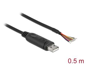 DeLOCK Adapterkabel USB 2.0 Typ-A zu seriell RS-232 mit 9 offenen Kabelenden + Schirmung 0,5 m