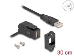 DeLOCK USB 2.0 Typ-A Einbaubuchse 45° gewinkelt zu Typ-A Stecker mit 30 cm Kabel schwarz