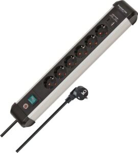 Brennenstuhl 1391030611 Verlängerungskabel 3 m 6 AC-Ausgänge Drinnen Schwarz, Silber