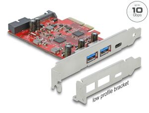 DeLOCK PCI Express x4 Karte zu 1 x extern USB Type-C Buchse + 2 x extern USB Typ-A Buchse SuperSpeed USB 10 Gbps + 1 x intern USB 5 Gbps Pfostenstecker
