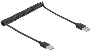 DeLOCK Spiralkabel EASY-USB 2.0 Typ-A Stecker zu EASY-USB Typ-A Stecker 0,5 m bis 0,8 m schwarz