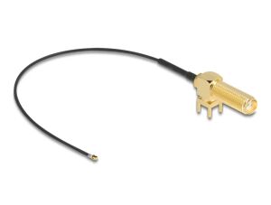 DeLOCK Antennenkabel SMA 90° PCB Buchse zum Einbau zu I-PEX Inc., MHF® 4L Stecker 1.13 15 cm Gewindelänge 15 mm
