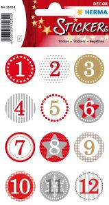 HERMA Sticker Adventskalendersticker 1-24, Rot Ø 2 cm