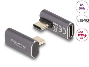 DeLOCK USB Adapter 40 Gbps USB Type-C PD 3.0 100 W Stecker zu Buchse gedreht gewinkelt links / rechts 8K 60 Hz Metall
