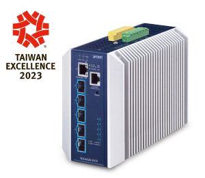 PLANET Industrial Layer 3 5-Port Managed L3 10G Ethernet (100/1000/10000) Aluminium, Blau