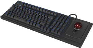 KeySonic KSK-8202ELU-T (US) mechanische Full-Size Tastatur mit großem Trackball, US Layout, Hintergrundbeleuchtung, USB, schwarz