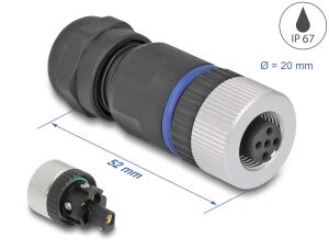 DeLOCK M12 Steckverbinder A-kodiert 5 Pin Buchse zur Montage mit Schraubanschluss