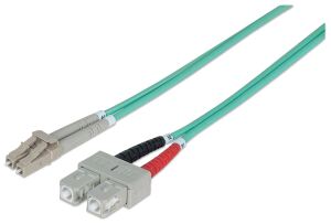 Intellinet Glasfaser LWL-Anschlusskabel, Duplex, Multimode, LC/SC, 50/125 µm, OM3, 2 m, Aqua