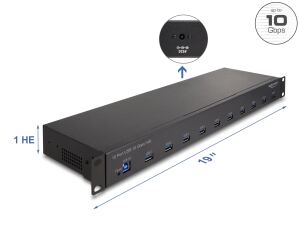DELOCK 19" Industrie Hub 10x USB 10 Gbps Typ-A