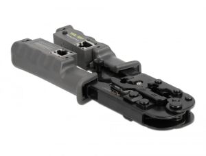 DeLOCK Crimpzange mit Abisolierer und Netzwerktester für 8P (RJ45), 6P (RJ12/11) oder 4P (RJ10) Stecker