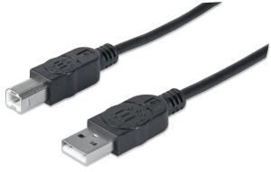 Manhattan Hi-Speed USB B Anschlusskabel, USB 2.0, Typ A Stecker - Typ B Stecker, 480 Mbps, 3 m, Schwarz