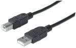 Manhattan Hi-Speed USB B Anschlusskabel, USB 2.0, Typ A Stecker - Typ B Stecker, 480 Mbps, 3 m, Schwarz