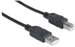 Manhattan Hi-Speed USB B Anschlusskabel, USB 2.0, Typ A Stecker - Typ B Stecker, 480 Mbps, 3 m, Schwarz