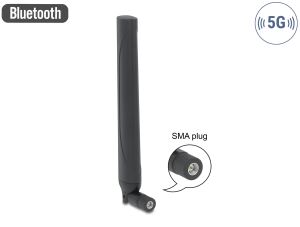 DeLOCK 5G LTE Antenne SMA Stecker -0,5 - 2,3 dBi omnidirektional mit Kippgelenk schwarz