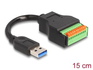 DeLOCK USB 3.2 Gen 1 Kabel Typ-A Stecker zu Terminalblock Adapter mit Drucktaster 15 cm