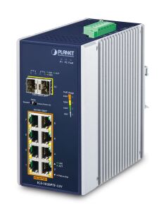 PLANET IP30 Ind 8-P 10/100/1000T Unmanaged Gigabit Ethernet (10/100/1000) Power over Ethernet (PoE) Blau, Weiß