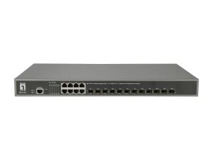 LevelOne 20-Port-L3-Managed-Gigabit-Switch, 12 x 10GbE SFP+, 8 x Gigabit RJ45, Redundantes Netzteil